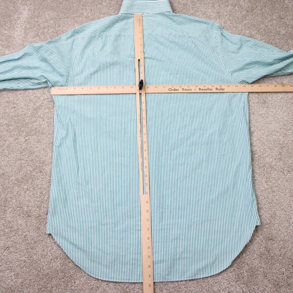 Charles Tyrwhitt Dress Shirt Mens 16 1/2, 34 Green/White Classic Fit L/S Button - Picture 10 of 13